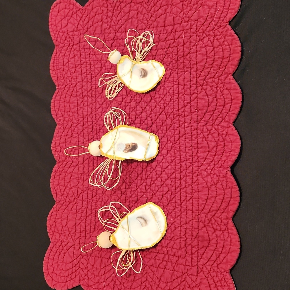 (3) Hand Crafted Angel ornaments, oyster shell